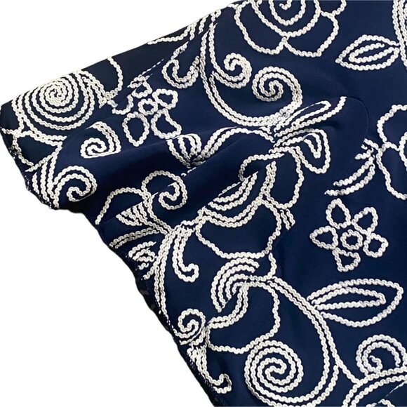 SJS Womens Ruffle Bottom Floral Midi Skirt-Navy Blue/White-Size Small-GUC - Picture 3 of 6
